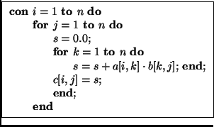 \framebox{
\begin{minipage}{10cm}
\begin{tabbing}
{\bf con }\= \+ $i=1$\ {\bf to...
...\
$c[i,j] = s$; \\
{\bf end}; \- \\
{\bf end}
\end{tabbing}\end{minipage}}