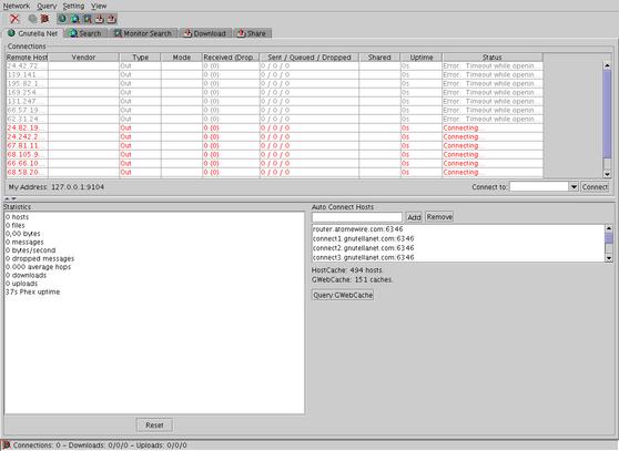Phex Gnutella Screen