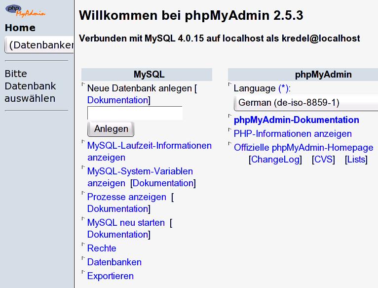 phpMyAdmin Einstieg